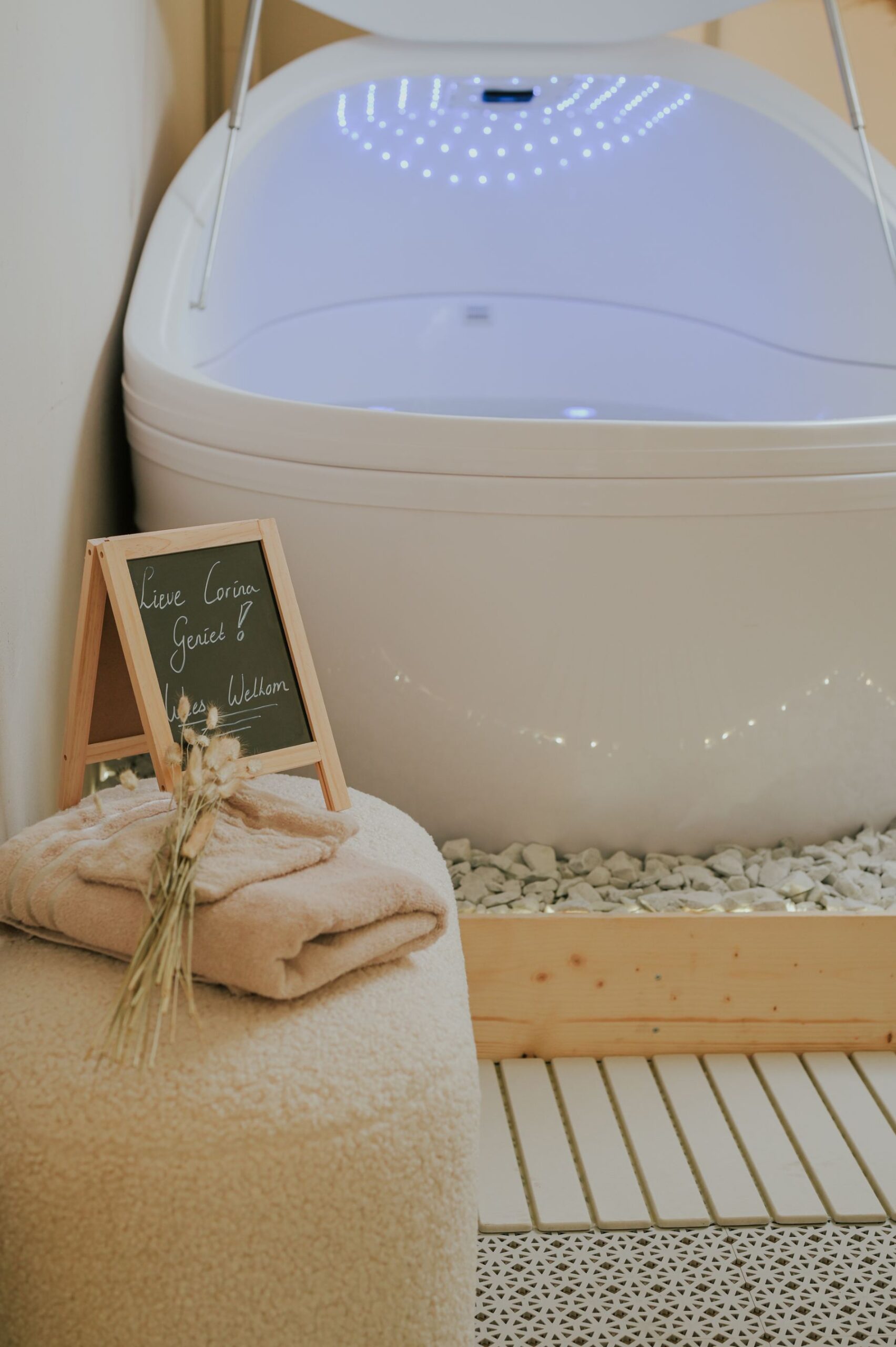 Floatpod detail met handdoeken